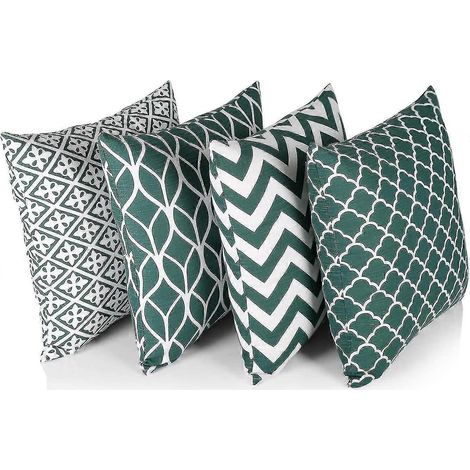 Lot de 4 housses de coussin carrées double face, 45 cm de longueur x 45 cm de largeur, vertes (1/5)