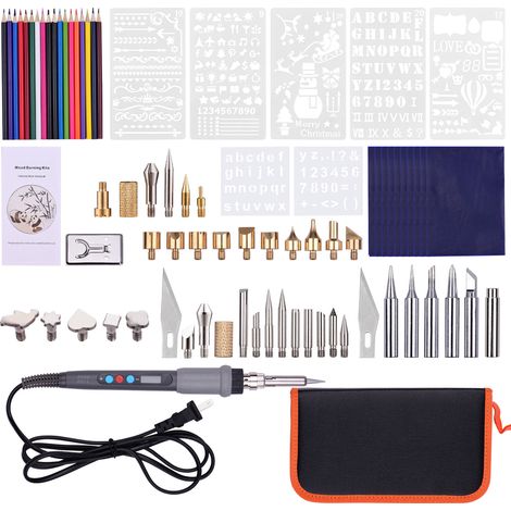 Kit d'outils de combustion du bois 79 pièces, stylo pyrogravure professionnel, fer à souder, température réglable de 200 à 450 ℃ avec affichage LED pour débutants et adultes, sculpture, gaufrage (1/5)