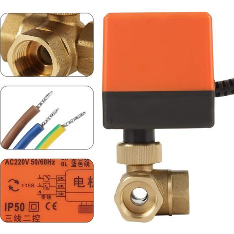 Valvola a sfera motorizzata in ottone – AC220V – 3 vie – attacco G1/2 – controllo ventilconvettore / edificio