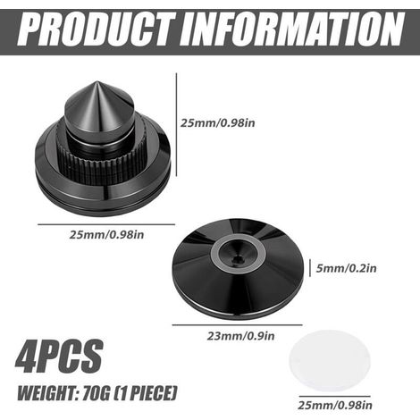 Lot de 4 pointes pour caisson de basses : 8 tapis antidérapants et 4 coussinets de base, support de haut-parleur anti-vibrations, hauteur non réglable, pics d'enceinte pour appareils Hi-Fi (1/4)
