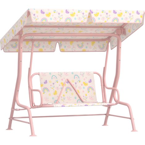 Balançoire de jardin pour enfants, structure en acier, 2 places, charge maximale 60 kg, rose (1/5)