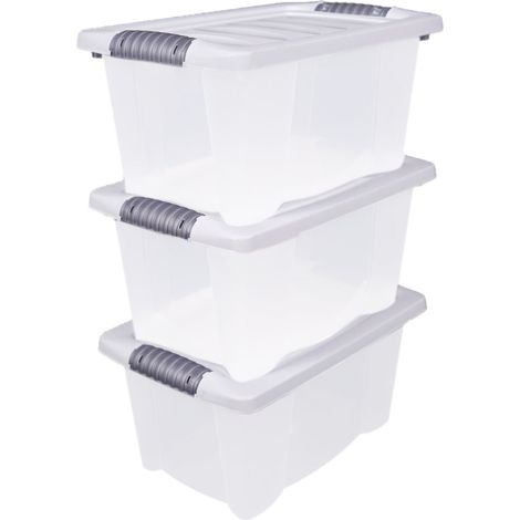 Kunststoff Stapelbox mit Deckel 30 x 20 cm - 3er Set / jeweils 7 Liter - Aufbewahrungsbox mit Griff - Spielzeugkiste Lagerbox Multibox Allzweckbox Storage Box Universal Kiste