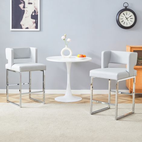 Lot de 2 chaises nordiques gris clair,design carré moderne,pieds métal argenté,léger et confortable pour usage multiple