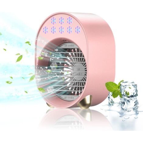 Mini-Tragbare Klimaanlage ohne Abluft, Leiser Schlafzimmerventilator, USB-aufladbare mobile Klimaanlage, Kleiner Luftbefeuchter (Rosa) (1/5)