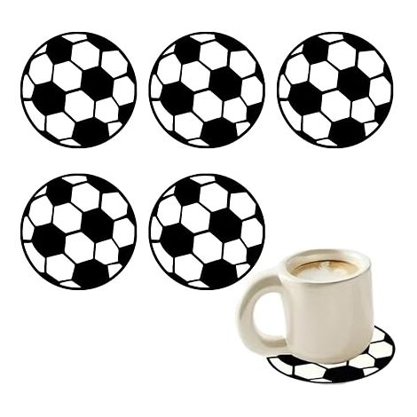 Dessous de Verre Bois Football, Sous Verre Rond Antidérapant et Résistant à la Chaleur, Décoration de Table pour Maison, Bar et Club de Sport, Idée Cadeau pour Homme (1/5)