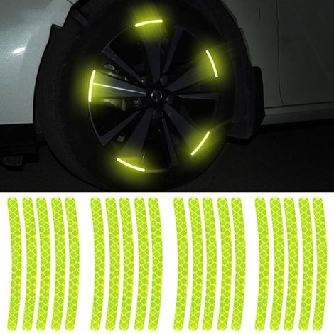 Lot de 20 Autocollants Réfléchissants Universels pour Moyeu de Roue de Voiture et Moto Nuit Décoration Sécurité Réfléchissante Bande (fluorescent) (1/5)