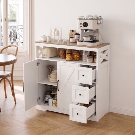 Buffet 100x40x105cm, Meuble Bas de Rangement style moderne, Commode Cabinet avec 3 Tiroirs et 2 Portes en MDF, Blanc et Bois (1/5)