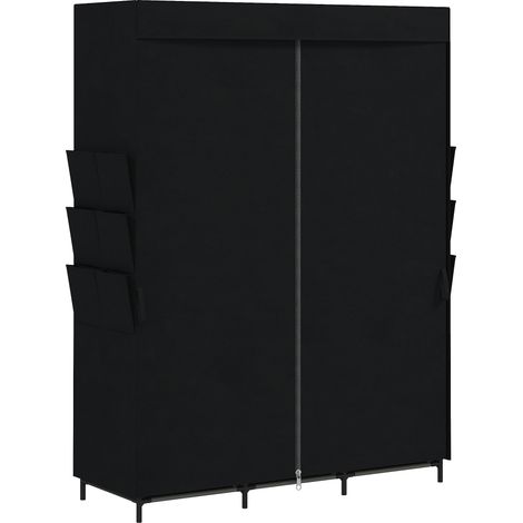 Armadio in Tessuto Salvaspazio 130x45x167 cm con 3 Aste 3 Ripiani 6 Tasche Laterali Ante Antipolvere con Zip in Tessuto Non Tessuto Nero (1/5)