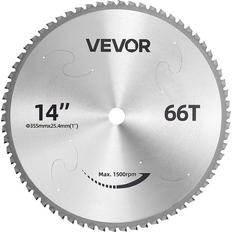 VEVOR Hoja de Sierra Circular Diámetro 355,6 x 25,4 mm 66 Dientes Metal, para Cortar Metales, Compatible con Sierra Ingletadora de Corte en Frío, Puntas de Cermet, Bajo Ruido, Ranuras de Ventilación (1/5)