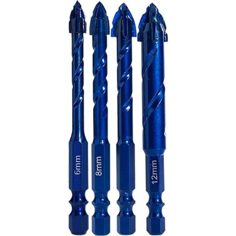 Lot de 4 forets hélicoïdaux excentriques pour percer le verre, le carrelage et le béton en acier tungstène (1/5)