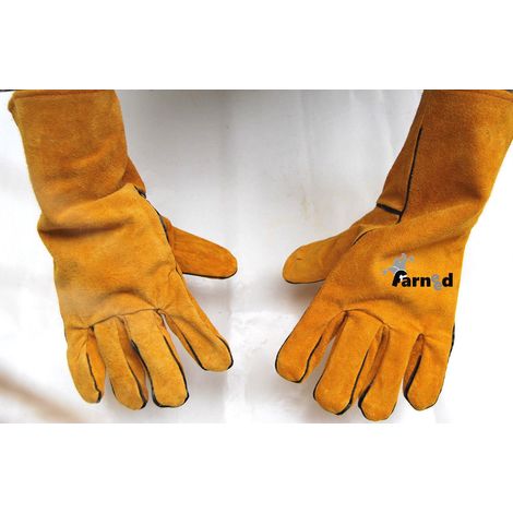 GUANTI SALDATORE SALDATURA SALDARE PELLE CROSTA ANTICALORE LUNGO DX SX 805