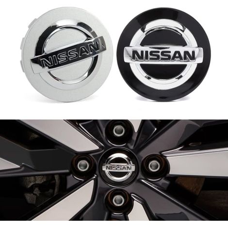 Lot de 4 emblèmes Nissan Navkapslar / Hjulnavs - 54 mm argent