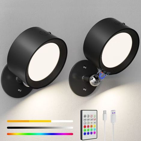 Applique murale d'intérieur LED rechargeable avec télécommande, 16 températures de couleur et luminosité réglable, sans fil (1/5)