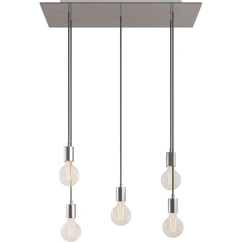 creative cables - Lampe suspendue à 5 chutes avec Rose-One XXL rectangulaire 675 mm complète avec câble textile et garniture métallique (1/5)