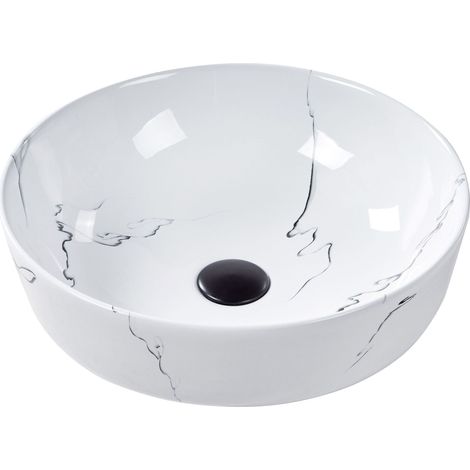 Lavabo da appoggio per bagno Ceramica effetto marmo ⌀ 42 cm Bianco Hopi