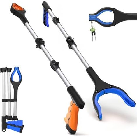 2pcs Pince Ramasse Objet Pliables, 110cm Extra Long de Préhension pour Personnes Agées, Outils Ramassage Telescopique Rotative la Collecte Déchets et d'Ordures - (1/5)