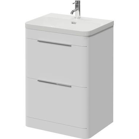 Oslo Gloss White 600mm 2 Drawer Vanity Unit with Fina Basin - 600mm - Chrome 300mm Finger Pull