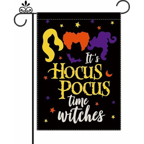 Halloween Hocus Pocus Sorcières Drapeau de Jardin Sanderson Sisters Toile de Jute Double Face Décorations Extérieures Décor de Cour 12 x 18 Pouces 2 Pcs YMYNY (1/4)