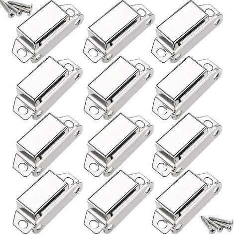 12 cierres magnéticos de acero inoxidable de 45 mm para puertas, cajones y armarios, con tornillos incluidos. (1/5)