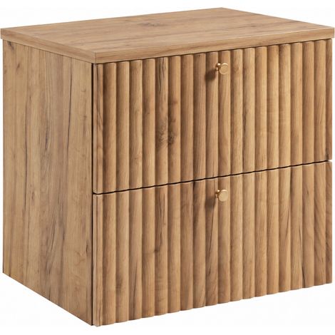 Meuble de salle de bain suspendu avec plan 60, chêne craft doré + plan chêne craft, poignées en trois couleurs, 60 x 46 x 58,6 cm (1/5)