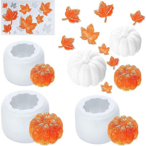 Moules en silicone citrouille - Moule à bougie d'Halloween - Formes de citrouille 3D - Moule à savon artisanal - Moule à bougie - Bougies à faire soi-même - Pour Halloween et l'automne - Lot de 4 moul (1/5)