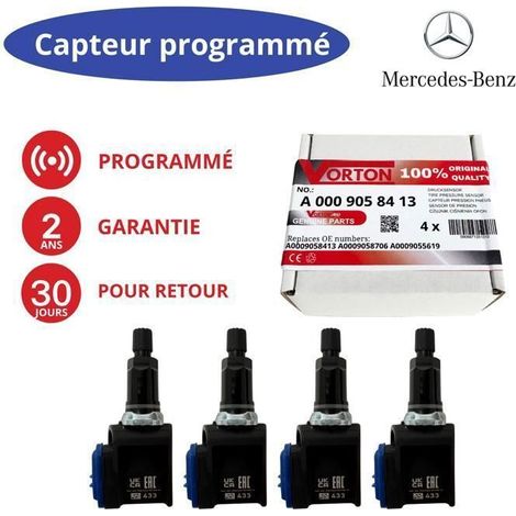Pacchetto di 4 sensori TPMS Mercedes preprogrammati 433 MHz – A0009058413 / A0009058706