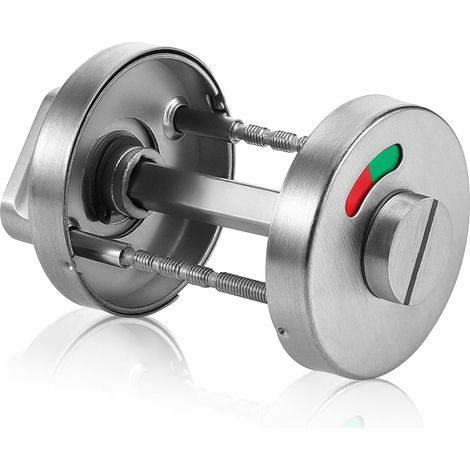 Verrou de toilette avec rosace, à bouton tournant et indicateur de disponibilité vert/rouge, en acier inoxydable. Serrure discrète pour porte de WC et salle de bain, facile à installer. (1/5)