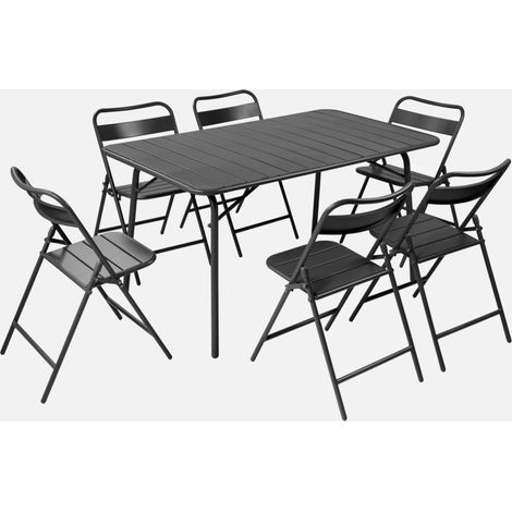 Set mesa de jardín plegable de metal con 6 asientos (1/4)