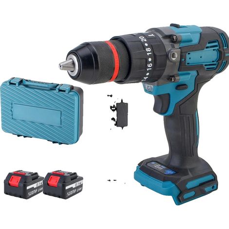 Taladro percutor, 650 N·m de par, motor sin escobillas, 2 baterías, 1 enchufe europeo, enchufe europeo de 100 V-240 V. (1/2)