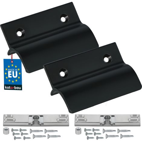 KOTARBAU® Lot de 2 Poignée Porte Fenetre avec Loqueteau - Aluminium - Noir - Poignee de Baie Vitree Coulissante - Poignée de Porte de Terrasse avec Entretoise et Loqueteau (1/4)