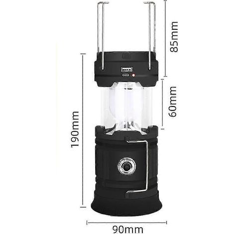 Lampe de camping LED, rechargeable à l'énergie solaire, avec batterie externe, étanche et résistante au vent. (1/4)