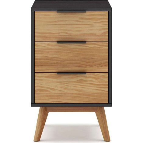 Mesita modelo Julen 3 cajones acabado cera/bocamina, 40cm(Ancho) 35cm(Fondo) 65.5cm(Alto (1/4)