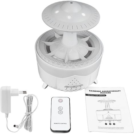 Mini-Pilz-Luftbefeuchter mit Fernbedienung, simuliertem Regen und Aromatherapie – farbiges Licht, 100–240 V, Weiß – fürs Büro (1/5)