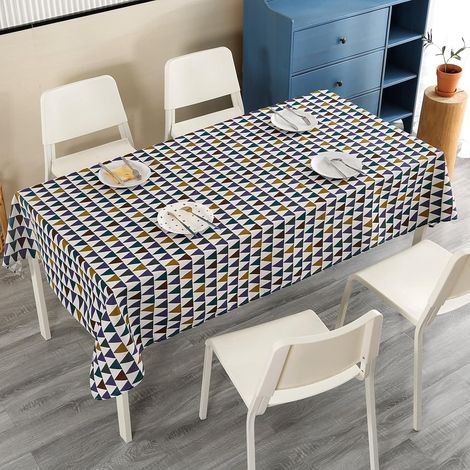 Nappe rectangulaire en coton et lin, à motifs triangulaires multicolores (1/4)