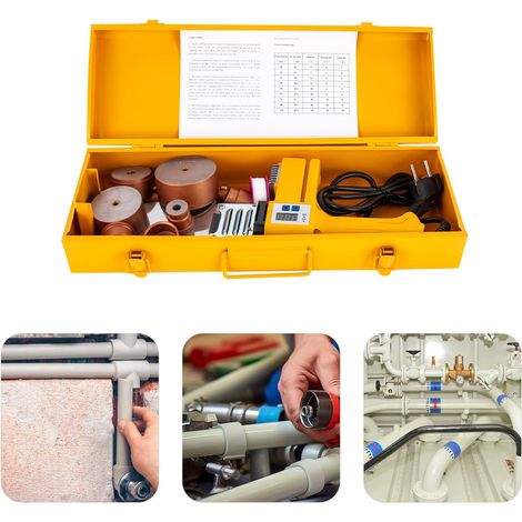 Poste à souder 1000 W en aluminium Soudeuse à manchons 20-63 mm PPR/PE/PP Outil professionnel avec affichage numérique 0-320 °C Double dissipation de la chaleur 6 buses + mallette en acier (1/5)