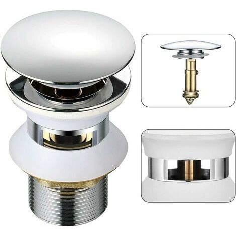 Universeller Waschbeckenablauf mit automatischem Pop-Up-Überlauf, Klick-Klack-Funktion durch Drücken, 1-1/4" verchromtes Messing (1/5)