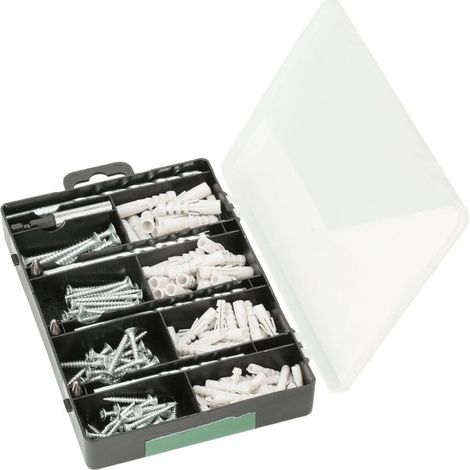 Set di fissaggio da 173 pezzi, trapani, tasselli, viti, inserti in scatola portautensili (1/2)