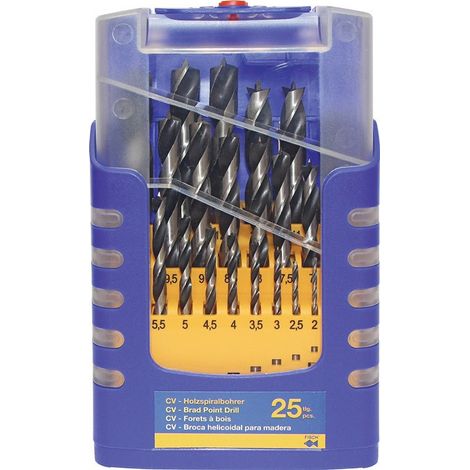 Juego de brocas helicoidales para madera 012K 25 piezas, D 1-13 mm, paso de 0,5 mm, acero CV FISCH-TOOLS