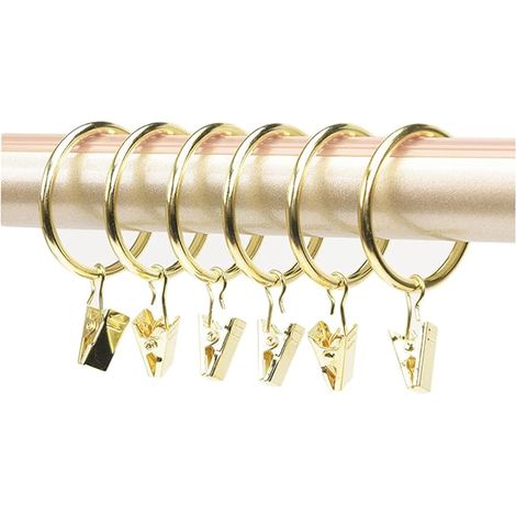 Set mit 10 Gardinenringen mit Metallclips, Gardinenclips, Vorhangclips mit Ringen (Gold, Innendurchmesser 32 mm) (1/2)