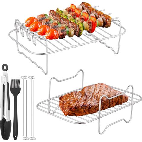 Grille pour friteuse à air chaud en 2 parties, accessoire réutilisable pour friteuse à air chaud double, grille en acier inoxydable 304 (1/5)