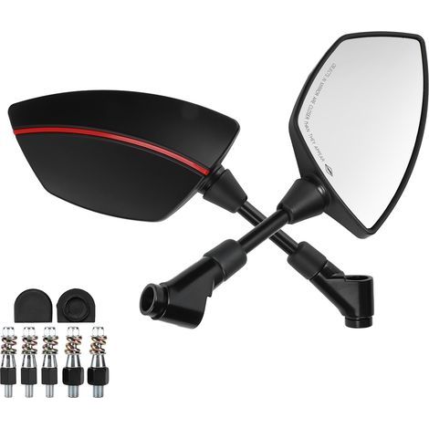1 Paire Rétroviseurs Latéraux Rotation 360° Universels pour Moto Scooter Quad VTT 0,3-0,4 pouces Fixation Bande Rouge (1/5)