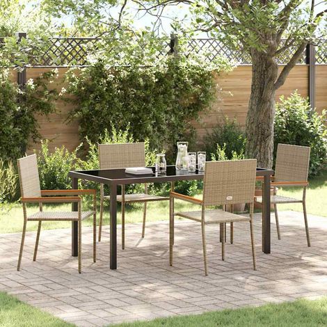 Set da Pranzo per Giardino con cuscino 5 pcs Beige polyrattan vidaXL (1/5)