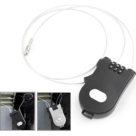 Antivols à combinaison 3 chiffres, Câble rétractable 100cm pour vélo et équipements, Sécurité ajustable pour scooters, motos et poussettes, Câble acier gainé