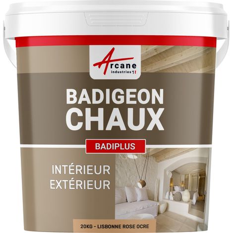 Badigeon à la chaux, décoration, intérieure et extérieur, maison : Badiplus - 20 kg (jusqu'à 100 m²) Lisbonne - Rose Ocre - ARCANE INDUSTRIES