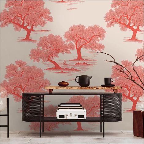 Photo wallpaper Profhome 398761 hot embossed non-woven wallpaper smooth with Asian pattern matt red white 1.59 m x 2.8 m (1/4)