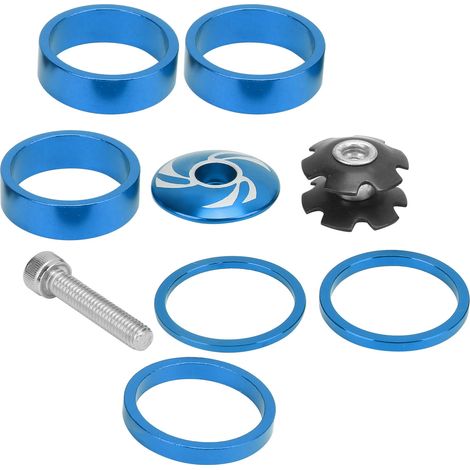 Satz mit 6 Lenkkopf-Distanzstücken aus Aluminiumlegierung für Mountainbikes (blau). (1/5)