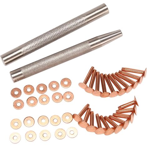 Set of 20 copper rivets and burrs (14 mm and 19 mm) with 2 punch rivets for belts, bags, necklaces, leather crafts (1/5)