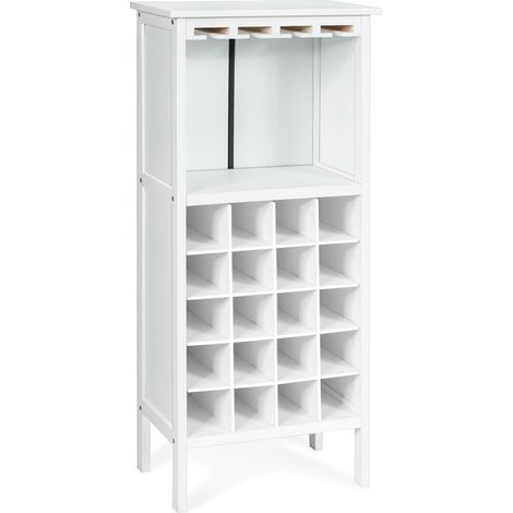 20 Bottles Wood Storage Glass Holder Cabinet Wine Rack-White (1/5)