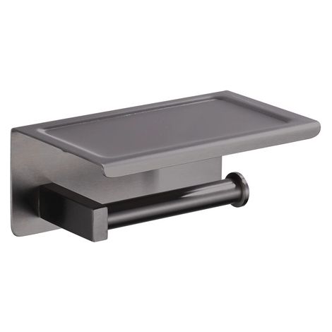 BALNEO - porte-papier toilette avec étagère en acier inox anthracite Gun Metal - dérouleur QUBE inoxydable - support papier WC en métal (1/2)