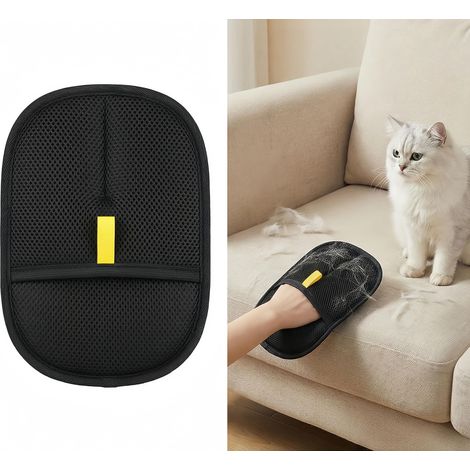 Gant de toilettage réutilisable à double poils pour animal domestique Gant d'épilation statique pour poils de chat/chien sur meubles et vêtements Gant brosse anti-peluches, 1 paquet (noir)2015cm (1/5)